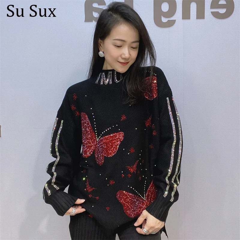 Sequins Butterfly Stand Collar Oversized Knitted Sweater Tops Women 2025 Winter Casual Loose Pullover Knitshirt Vestidos Bust130
Sequins Butterfly Stand Collar Oversized Knitted Sweater Tops Women 2025 Winter Casual Loose Pullover Knitshirt Vestidos Bust130
