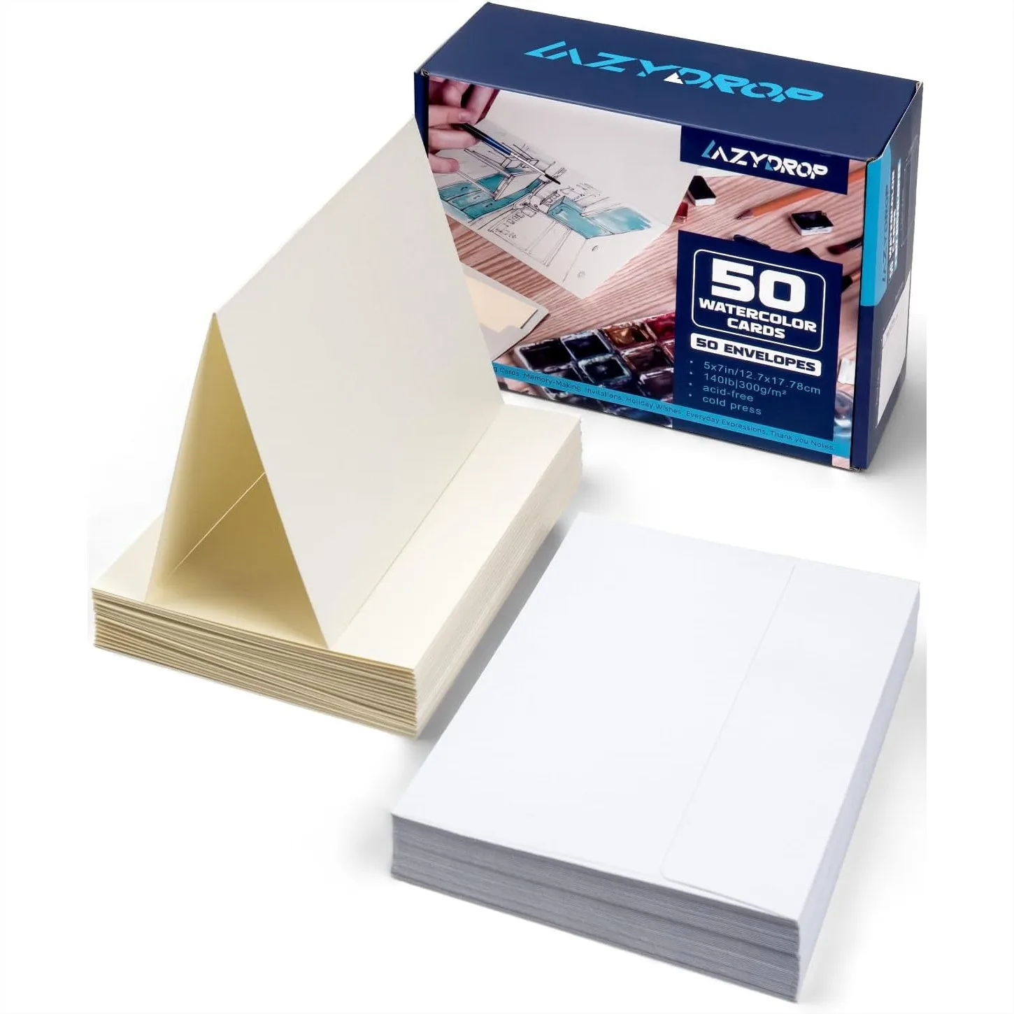 Watercolor Cards and Envelopes Set - 50 Blank 5x7 Inch Heavyweight Paper Cards with Matching Kraft Envelopes for DIY Greeting
Watercolor Cards and Envelopes Set - 50 Blank 5x7 Inch Heavyweight Paper Cards with Matching Kraft Envelopes for DIY Greeting