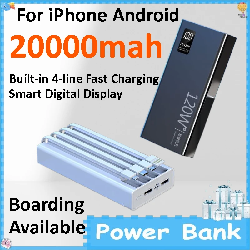 20000mAh Large Capacity Mobile Power Bank 120W Super Fast Charger Built-in Four Wires Universal Phone Charger
20000mAh Large Capacity Mobile Power Bank 120W Super Fast Charger Built-in Four Wires Universal Phone Charger