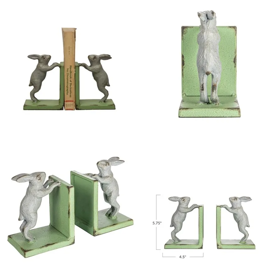 Decorative 2-Tone Cast Metal Rabbit Bookends, Green and Grey, Set of 2
Decorative 2-Tone Cast Metal Rabbit Bookends, Green and Grey, Set of 2
