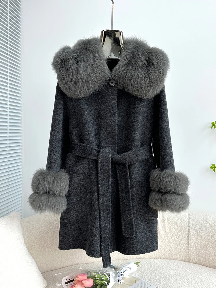 New Fashion Winter Women's Real Natural Fox Fur Coat Wool Cloak Cashmere Warm Jacket Fox Fur Collar Luxury Thick Female Coat
New Fashion Winter Women's Real Natural Fox Fur Coat Wool Cloak Cashmere Warm Jacket Fox Fur Collar Luxury Thick Female Coat