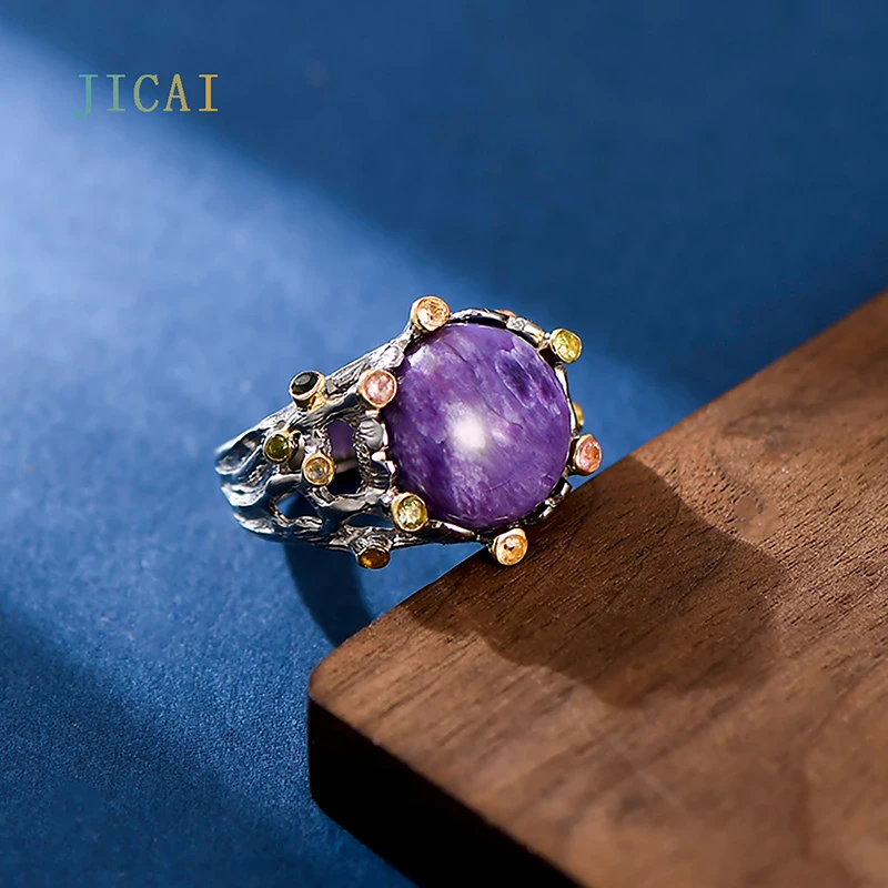 JICAI Silver 925 Women's Ring Natural Stone Jewelry Charoite Round Italian Craft Zircon Color Finger Ring Lady
JICAI Silver 925 Women's Ring Natural Stone Jewelry Charoite Round Italian Craft Zircon Color Finger Ring Lady
