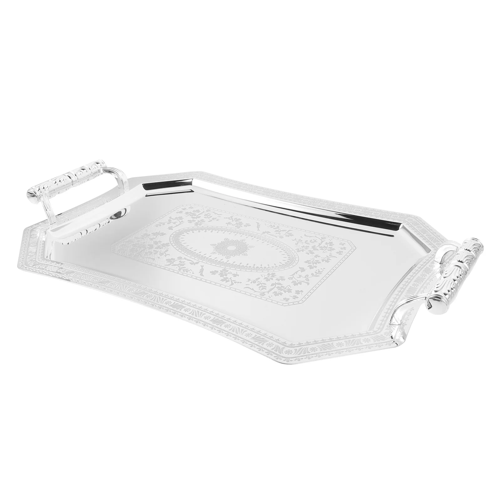 Silver Serving Tray with Handles Classic Retro Fruit Snack Serving Platter for Dinner Party Silver Tray Decorative Plates
Silver Serving Tray with Handles Classic Retro Fruit Snack Serving Platter for Dinner Party Silver Tray Decorative Plates