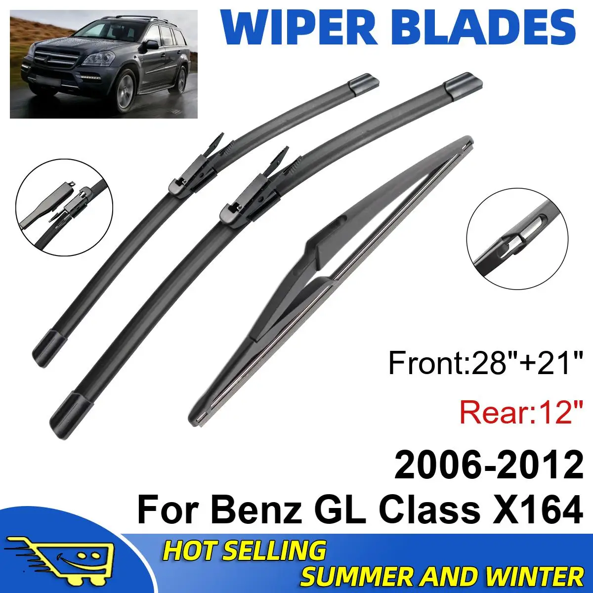 Щетки стеклоочистителя для Benz GL Class X164, 2006-2012, 28 + 21 + 12 дюймов, 3 шт.
Щетки стеклоочистителя для Benz GL Class X164, 2006-2012, 28 + 21 + 12 дюймов, 3 шт.