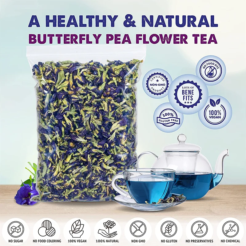 100% Natural Thai Blue butterfly Pea Flower Tea Used for Baking Coloring Bathing Skin Care DIY Dessert Cake
100% Natural Thai Blue butterfly Pea Flower Tea Used for Baking Coloring Bathing Skin Care DIY Dessert Cake