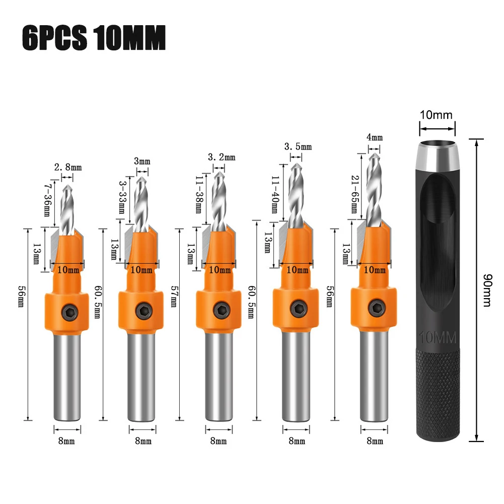 6pcs 10mm Countersink Router Bit Set Woodworking Punching Drill For Wood Milling Countersink Drill Bits Set Punch Power Tools
6pcs 10mm Countersink Router Bit Set Woodworking Punching Drill For Wood Milling Countersink Drill Bits Set Punch Power Tools