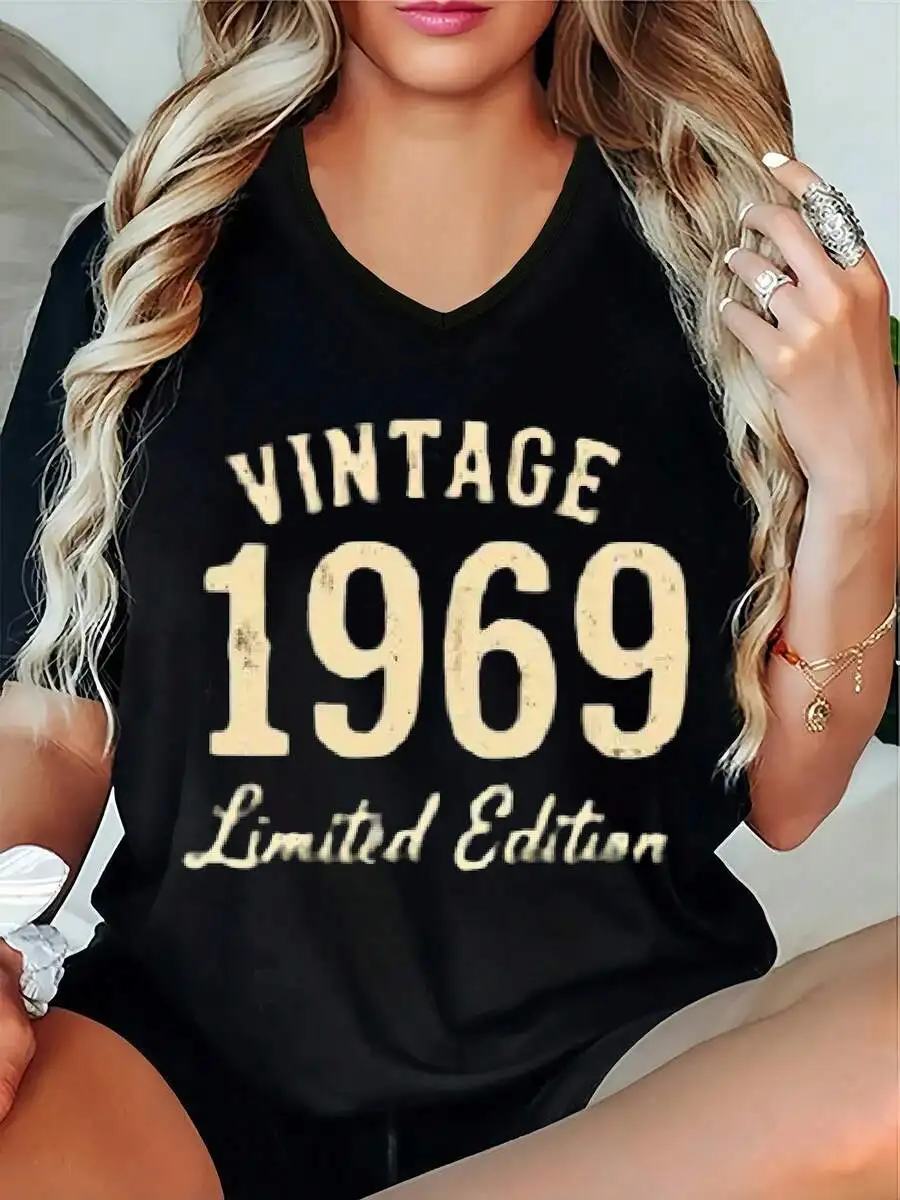 Womens Vintage 1969 Limited Edition Oversized V-Neck T-Shirt Black Casual Summer Top
Womens Vintage 1969 Limited Edition Oversized V-Neck T-Shirt Black Casual Summer Top