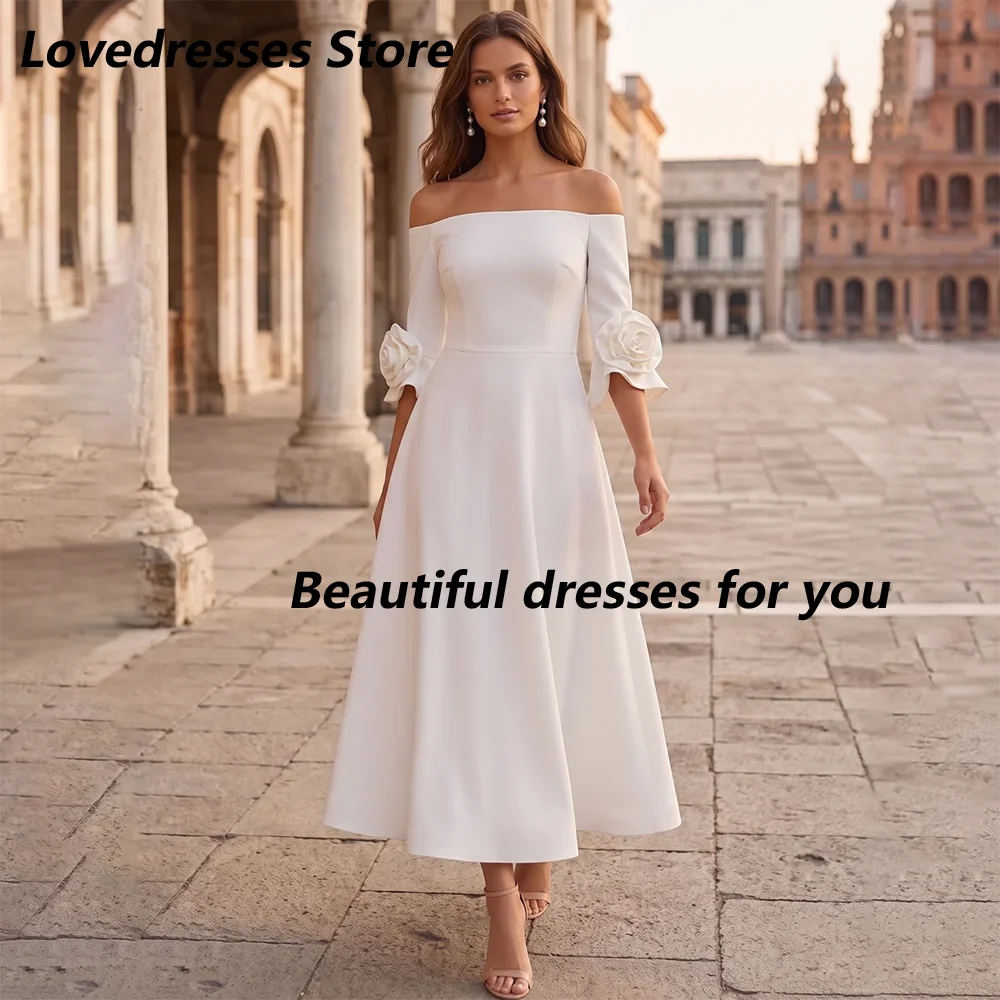 Customized Midi Wedding Dresses Customized Boat Neck Half Sleeves Pleat Flower A Line Tea Length Bridal Gowns Evening Dress
Customized Midi Wedding Dresses Customized Boat Neck Half Sleeves Pleat Flower A Line Tea Length Bridal Gowns Evening Dress