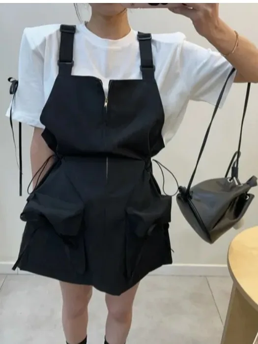 Korean Style Workwear Dress Women Summer Fashionable Short Skirt with Big Pockets Strap Design Age Reducing City Commute Suit...
Korean Style Workwear Dress Women Summer Fashionable Short Skirt with Big Pockets Strap Design Age Reducing City Commute Suit...