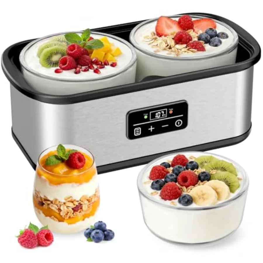Yogurt Maker with Two Containers for Homemade Probiotic Yogurt Adjustable Temperature Time Control Automatic Shut-Off Constant