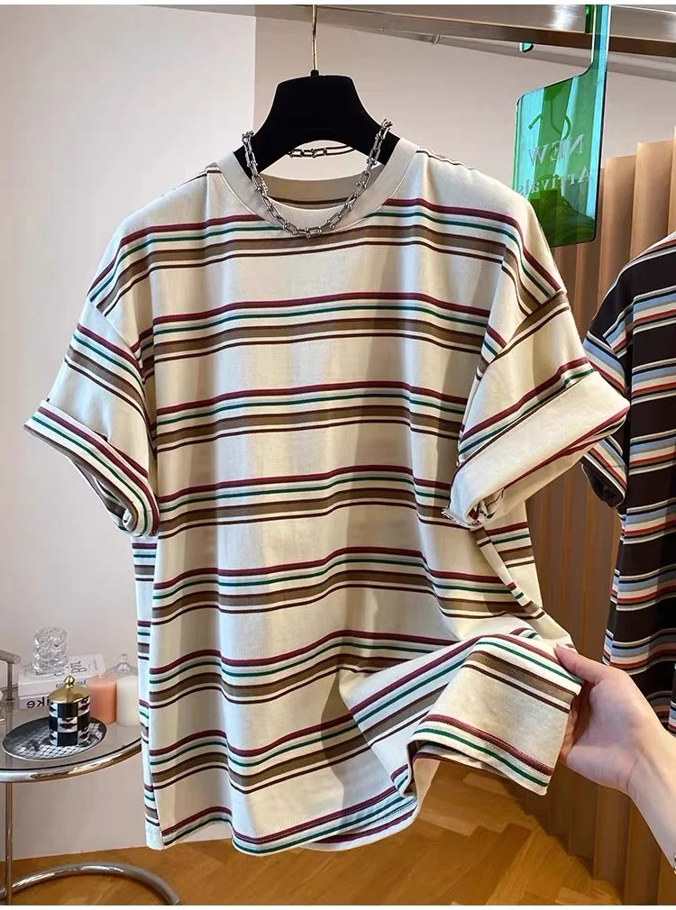 Женская полосатая круглая футболка больших размеров 300 Pou Ne ort Sve, летняя повседневная свободная футболка для колледжа, модный топ
Женская полосатая круглая футболка больших размеров 300 Pou Ne ort Sve, летняя повседневная свободная футболка для колледжа, модный топ