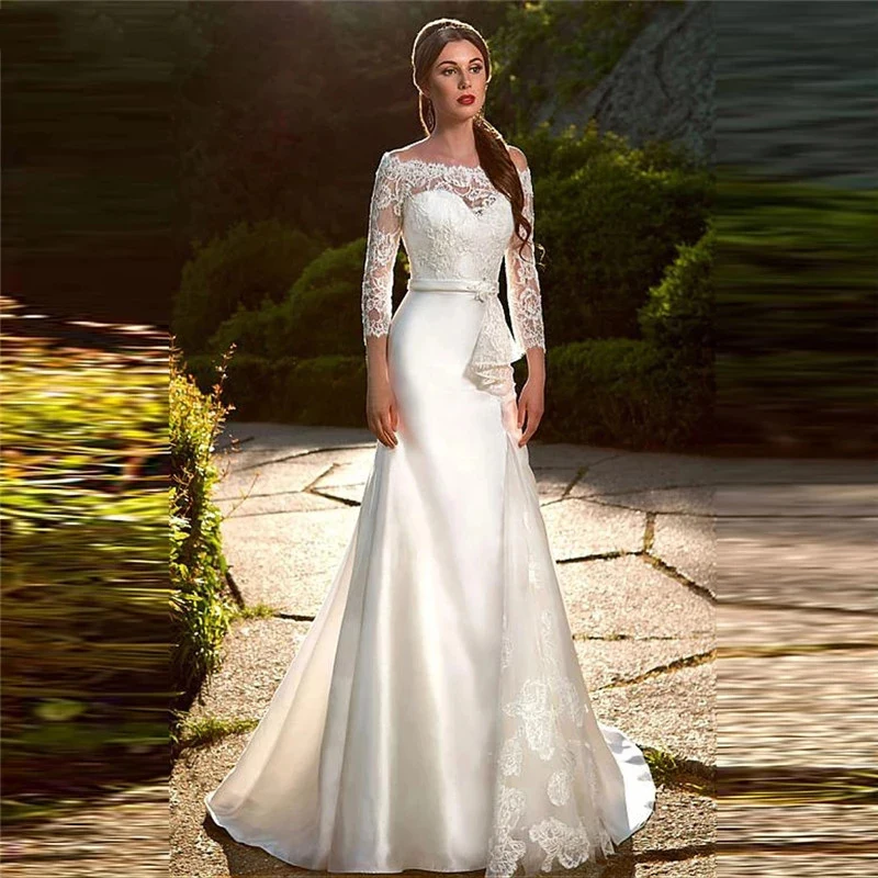 2023 Vintage Long Sleeves Lace Mermaid Wedding Dresses For Bride Satin Bridal Gowns ElegantSize Custom Made Vestido Novia Robe
2023 Vintage Long Sleeves Lace Mermaid Wedding Dresses For Bride Satin Bridal Gowns ElegantSize Custom Made Vestido Novia Robe