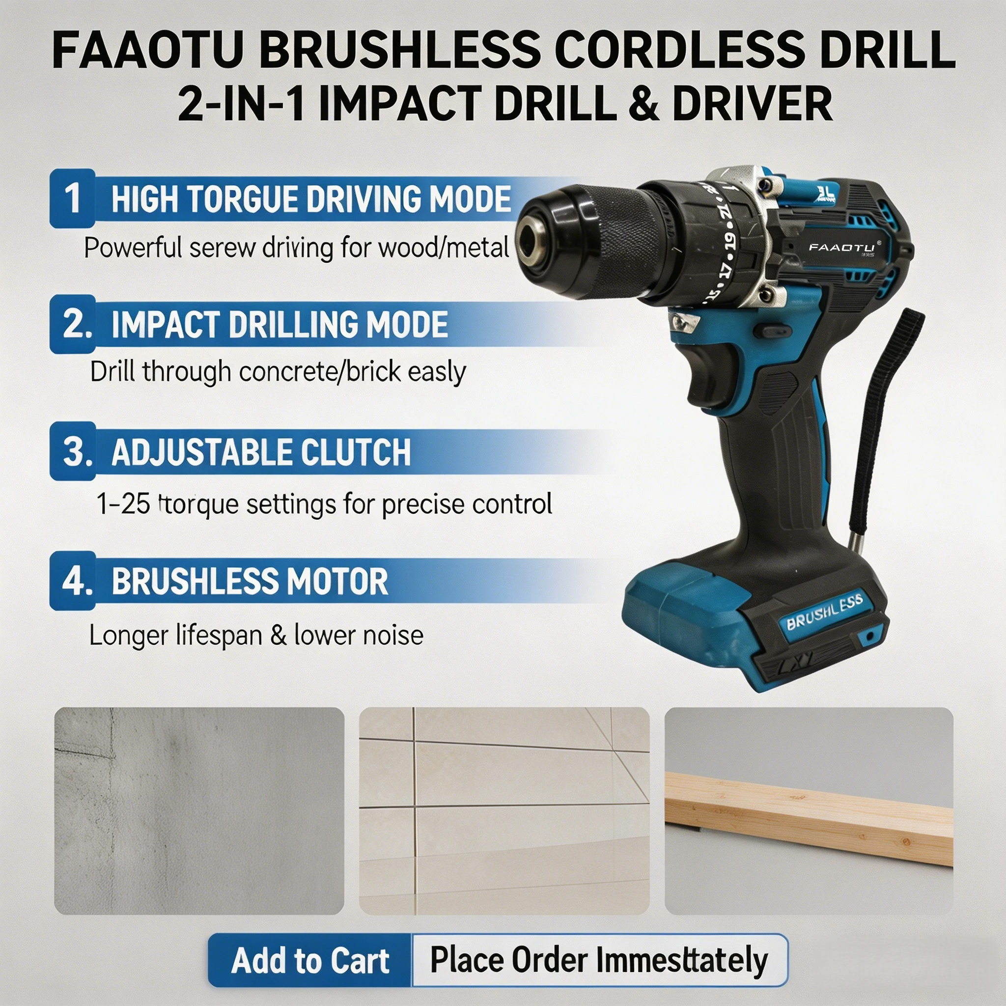 FAAOTU Electric Drill 487-10mm - MT Level Quality, Multi-Functional for Wood/Metal/Concrete Compatible with MT batteries
FAAOTU Electric Drill 487-10mm - MT Level Quality, Multi-Functional for Wood/Metal/Concrete Compatible with MT batteries