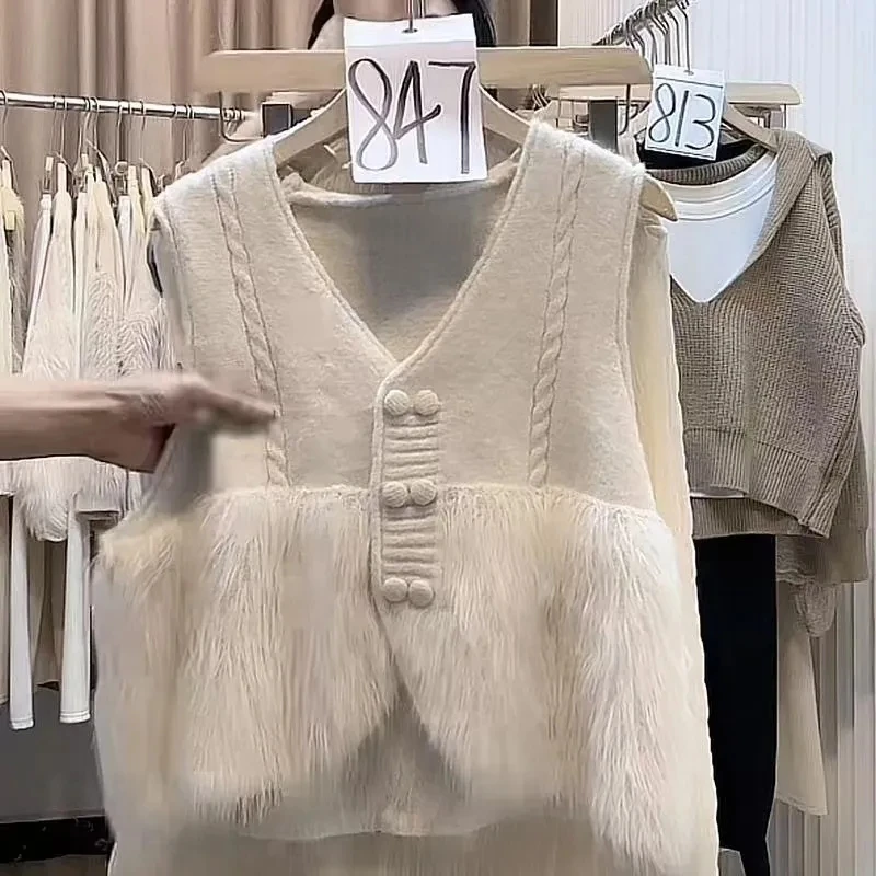 Women's Korean leisure Sleeveless V-Neck Spliced Cardigan Coat 2025 Female Autumn New Fashionable Knitted Vest Trend Pure Colour
Women's Korean leisure Sleeveless V-Neck Spliced Cardigan Coat 2025 Female Autumn New Fashionable Knitted Vest Trend Pure Colour