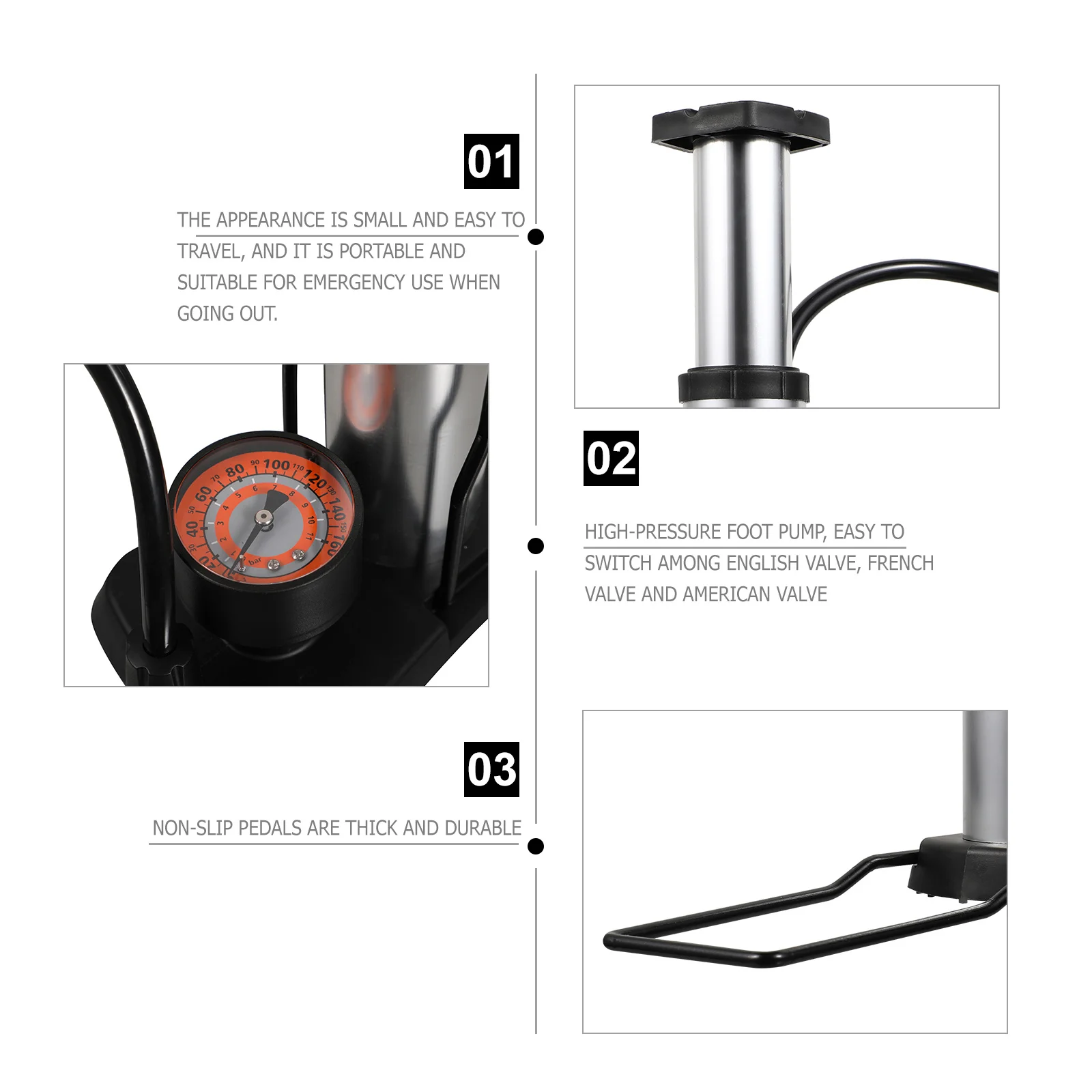 High Pressure Foot Aluminum Alloy Bike Floor Pump Portable Tire Inflator Gauge Multi Valve For Bicycle Motorcycle Car Suv
High Pressure Foot Aluminum Alloy Bike Floor Pump Portable Tire Inflator Gauge Multi Valve For Bicycle Motorcycle Car Suv