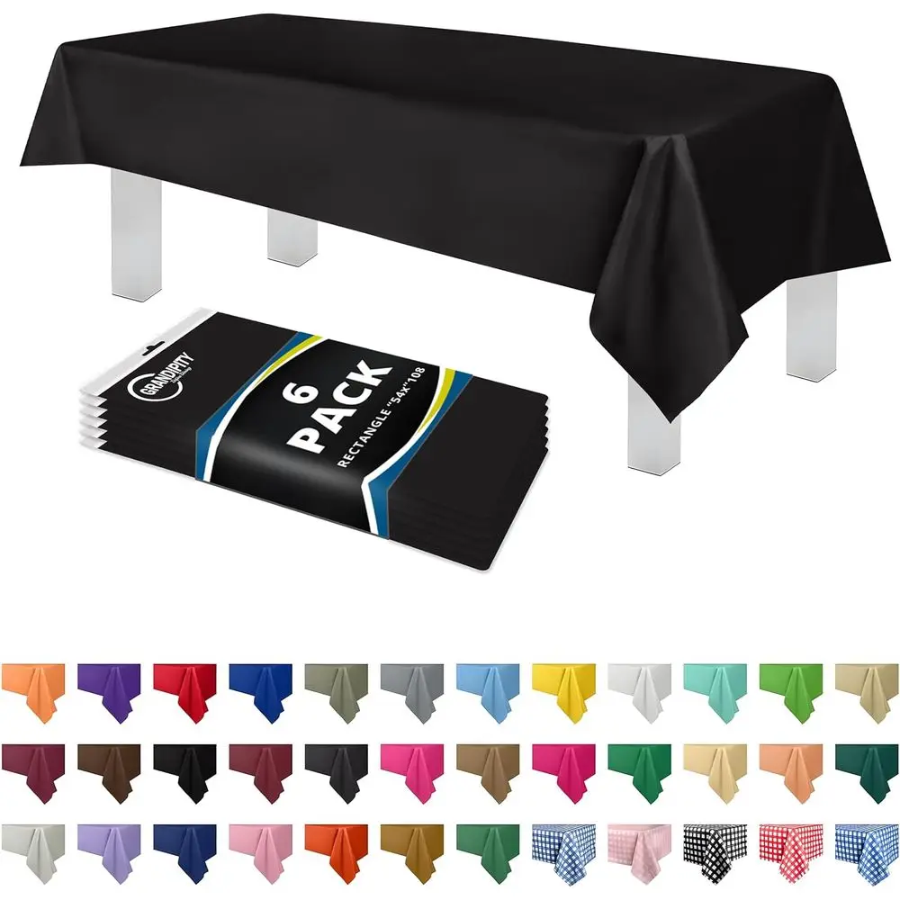 Disposable Plastic Table Covers (6 Pack), 54 x 108, Premium Rectangular Tablecloths for 6-8ft Tables
Disposable Plastic Table Covers (6 Pack), 54 x 108, Premium Rectangular Tablecloths for 6-8ft Tables