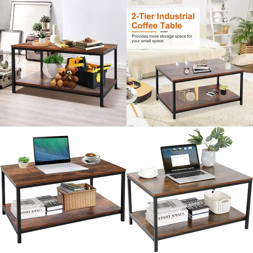 Vintage-Style Wooden Storage Coffee Table with 2-Tier Shelf for Living Room, Rustic Brown Metal Accents
Vintage-Style Wooden Storage Coffee Table with 2-Tier Shelf for Living Room, Rustic Brown Metal Accents