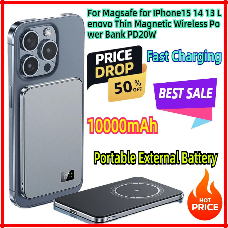 For Magsafe for IPhone15 14 13 Lenovo 10000mAh Thin Magnetic Wireless Power Bank PD20W Fast Charging Portable External Battery
For Magsafe for IPhone15 14 13 Lenovo 10000mAh Thin Magnetic Wireless Power Bank PD20W Fast Charging Portable External Battery