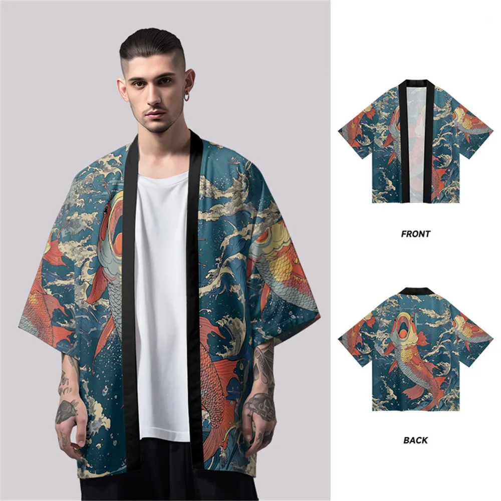 Women Casual Loose Kimono Traditional Clothing Men Japanese Ukiyo-e Fish Printed Summer Beach Cardigan Haori Shirts 4XL 5XL 6XL
Women Casual Loose Kimono Traditional Clothing Men Japanese Ukiyo-e Fish Printed Summer Beach Cardigan Haori Shirts 4XL 5XL 6XL