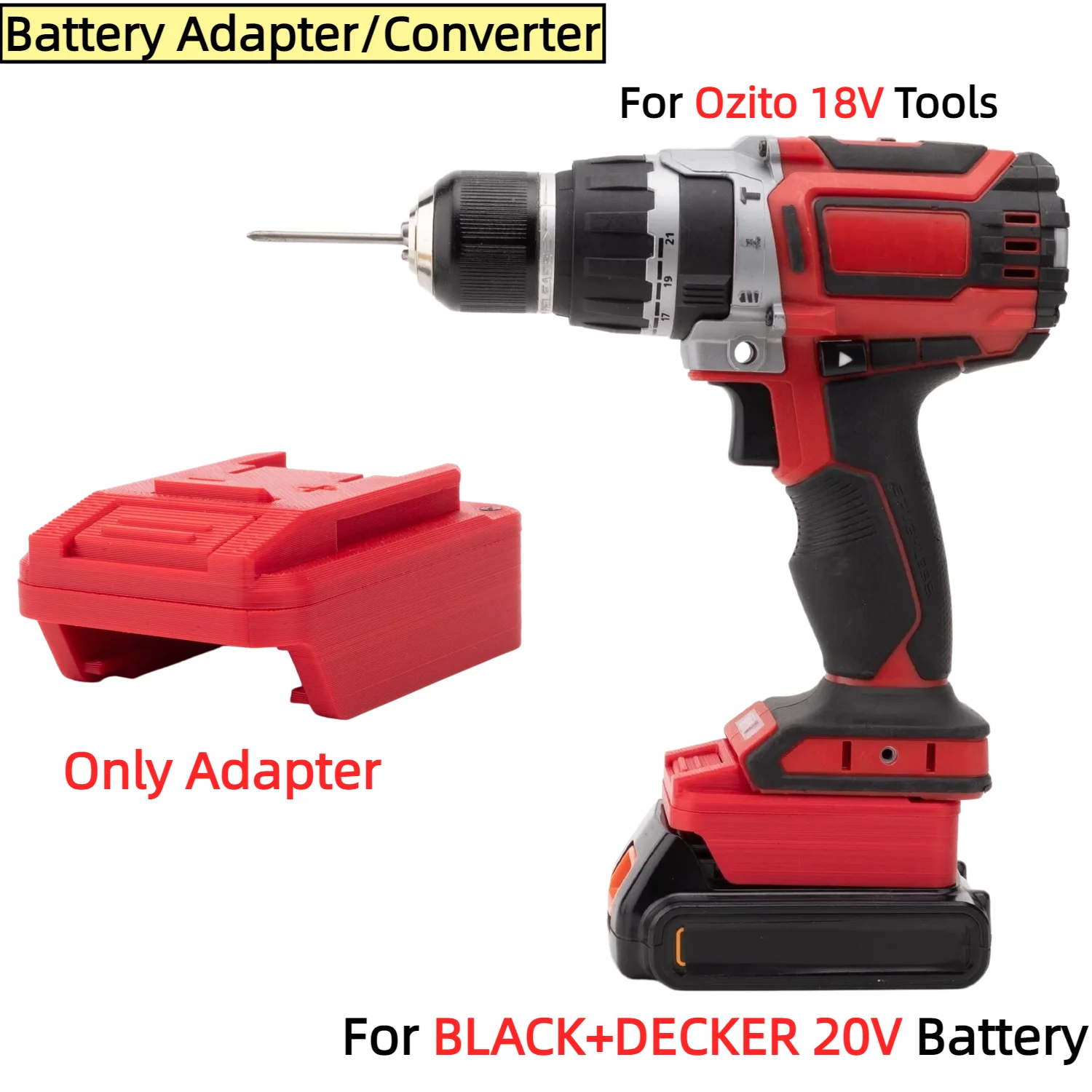 Battery Adapter/Converter for BLACK+DECKER 20V Li-ion Battery TO Ozito 18V Cordless Power Tools Accessory(Only Adapter)
Battery Adapter/Converter for BLACK+DECKER 20V Li-ion Battery TO Ozito 18V Cordless Power Tools Accessory(Only Adapter)