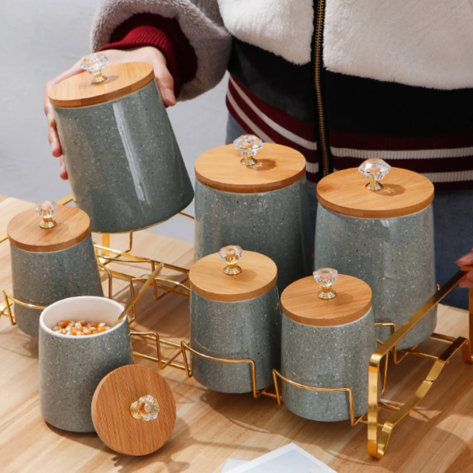 6 Pieces Ceramic Storage Jar Easy to Clean Sealed Storage Jar Canister Modern Design Space-Saving Rack for Countertop
6 Pieces Ceramic Storage Jar Easy to Clean Sealed Storage Jar Canister Modern Design Space-Saving Rack for Countertop