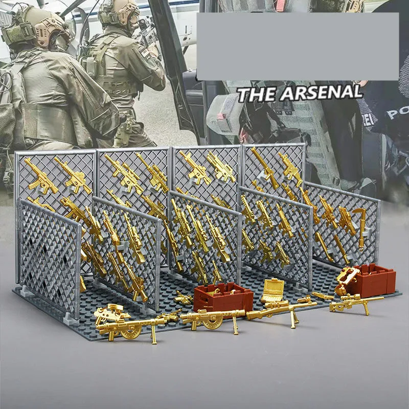 Military Weapon Rack Toy Golden Color Guns SWAT Educational Toys for Children Model Building Blocks Kids Gifts Military Parts
Military Weapon Rack Toy Golden Color Guns SWAT Educational Toys for Children Model Building Blocks Kids Gifts Military Parts