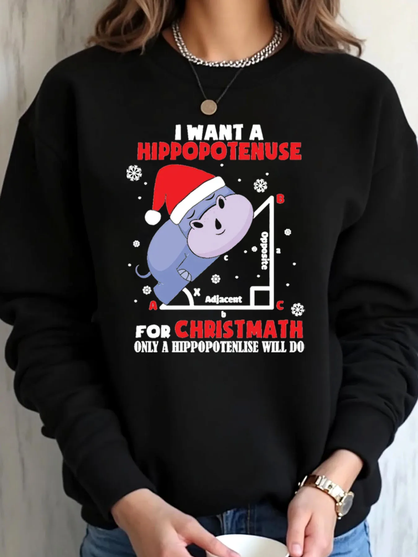 Women Oversized Sweatshirt Christmas Hippopotamus Math Pun Print For Outdoor Wear
Women Oversized Sweatshirt Christmas Hippopotamus Math Pun Print For Outdoor Wear