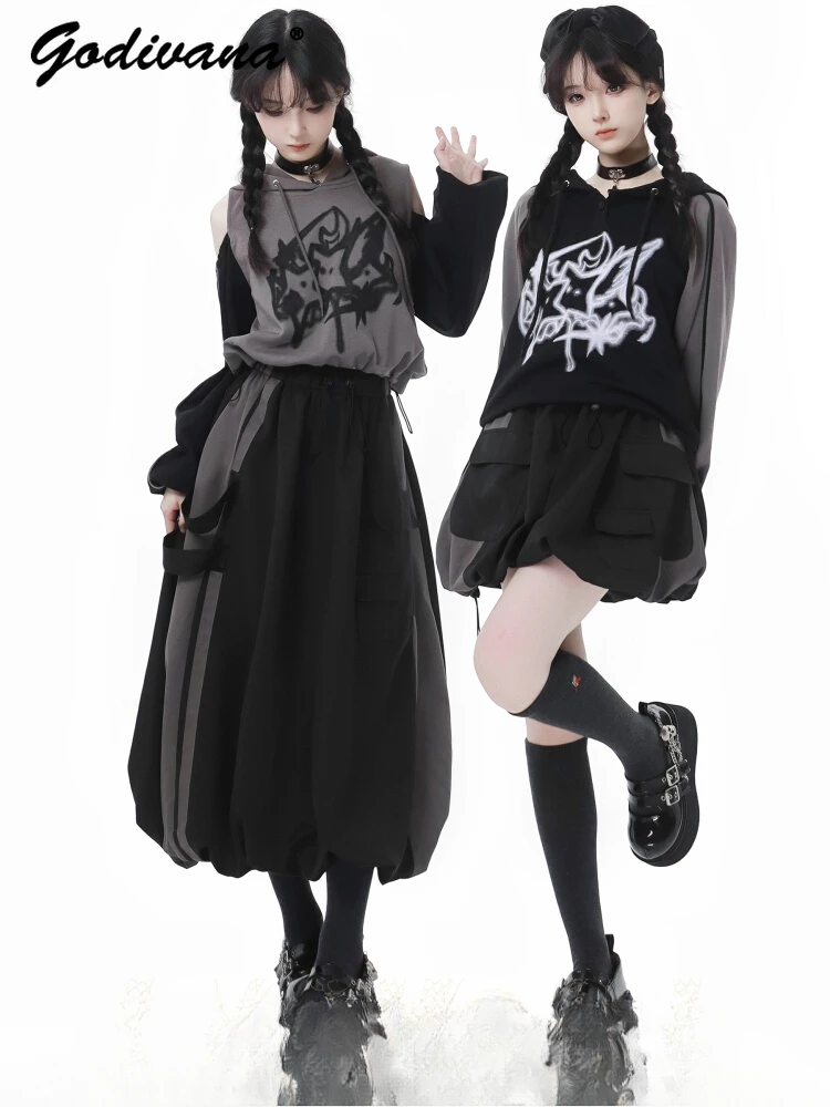 New Spring Safari Style Black and Grey Hooded Casual Skirt Suits Students College Loose Pullover Hoodie Long Skirt Women Outfits
New Spring Safari Style Black and Grey Hooded Casual Skirt Suits Students College Loose Pullover Hoodie Long Skirt Women Outfits