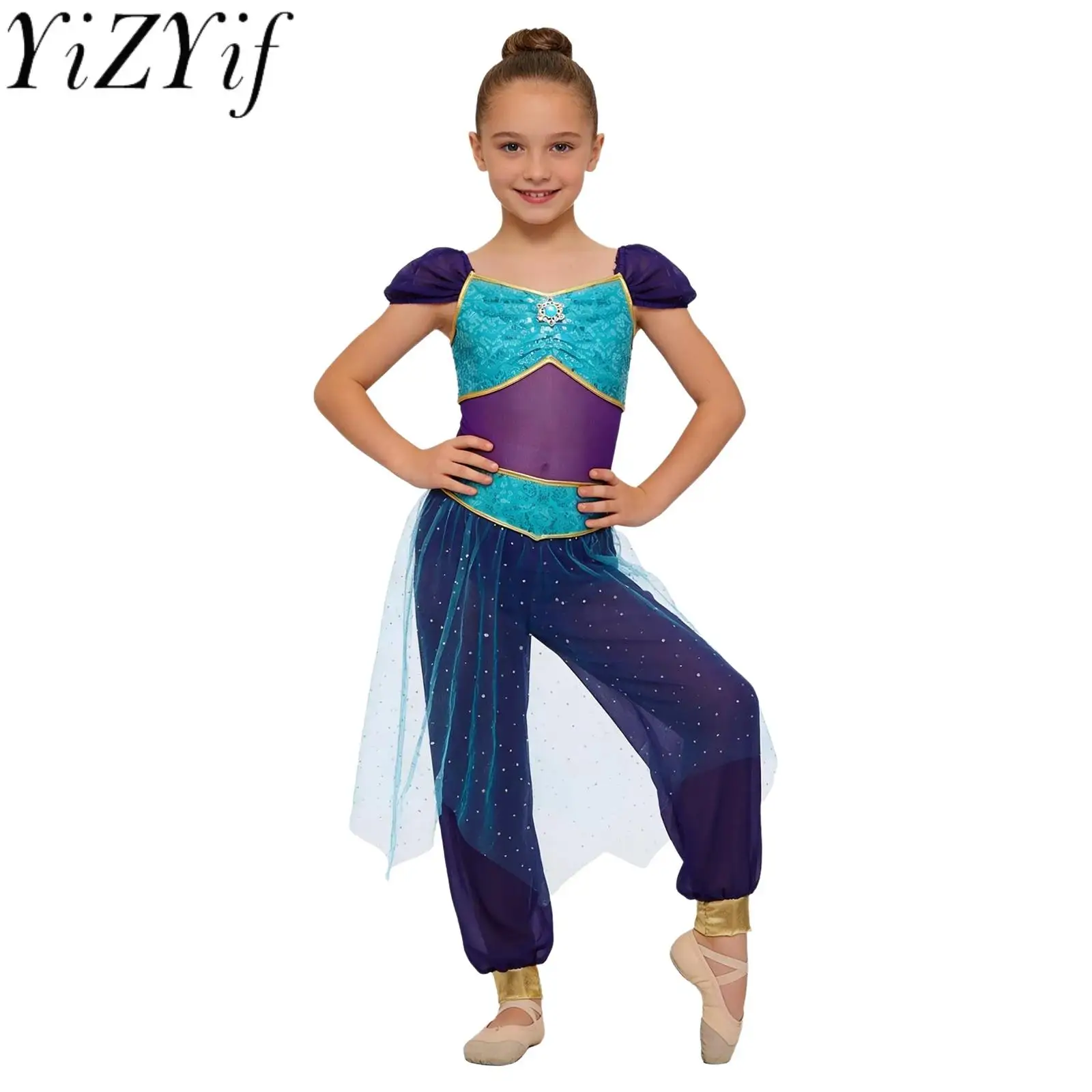 Arabian Indian Princess Belly Dance Rompers Rhinestone Decor Sequined Waist Tulle Overlay Jumpsuit for Halloween Cosplay Outfits
Arabian Indian Princess Belly Dance Rompers Rhinestone Decor Sequined Waist Tulle Overlay Jumpsuit for Halloween Cosplay Outfits