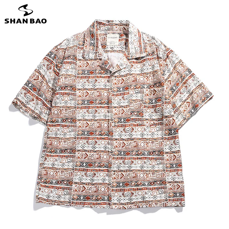 SHAN BAO Summer Brand National Style Men's Women's Loose Cuban Collar Short Sleeve Shirt Classic Retro Vacation Casual Shirt
SHAN BAO Summer Brand National Style Men's Women's Loose Cuban Collar Short Sleeve Shirt Classic Retro Vacation Casual Shirt