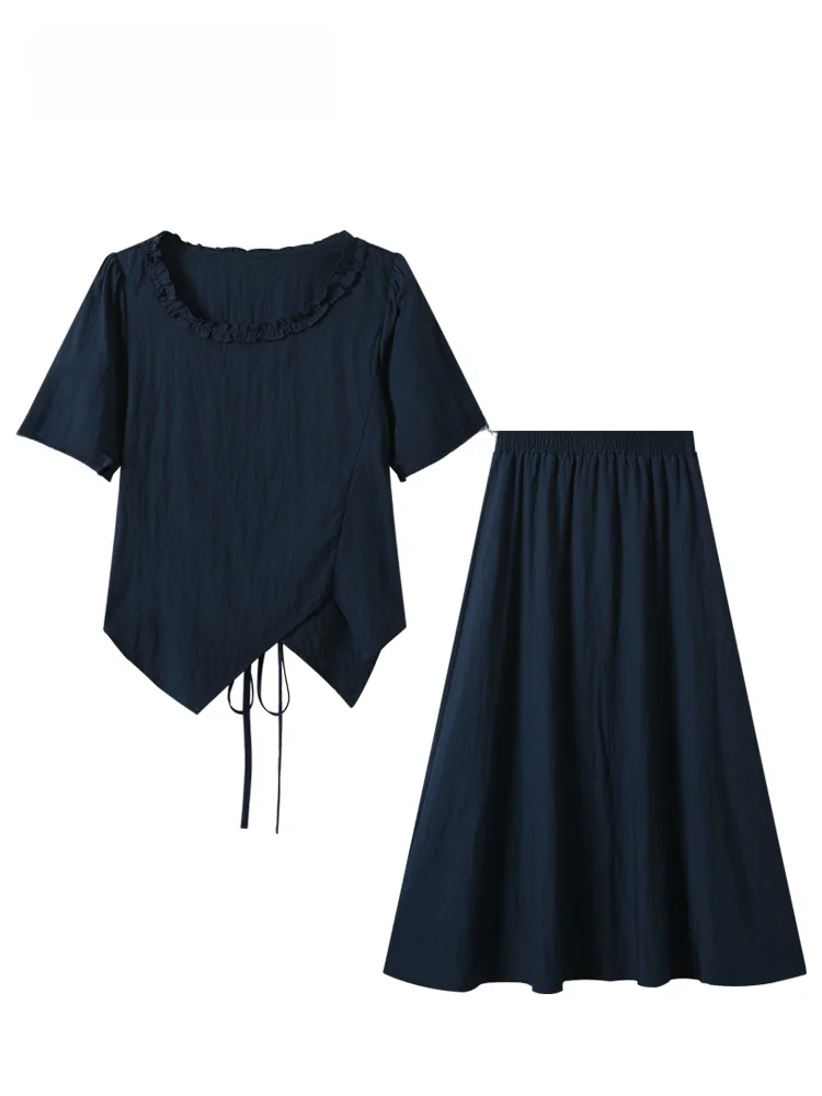 Summer New plus Size College Style Set Women's T-Shirt Midi Skirt Trendy plus Size Sister Irregular Matched Two-Piece Set
Summer New plus Size College Style Set Women's T-Shirt Midi Skirt Trendy plus Size Sister Irregular Matched Two-Piece Set