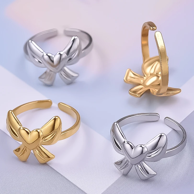 4pcs/Lot Ladies Stainless Steel Bow Ring High-Quality Adjustable Opening Jewelry Making Accessories That Do Not Fade Anillo Gift
4pcs/Lot Ladies Stainless Steel Bow Ring High-Quality Adjustable Opening Jewelry Making Accessories That Do Not Fade Anillo Gift