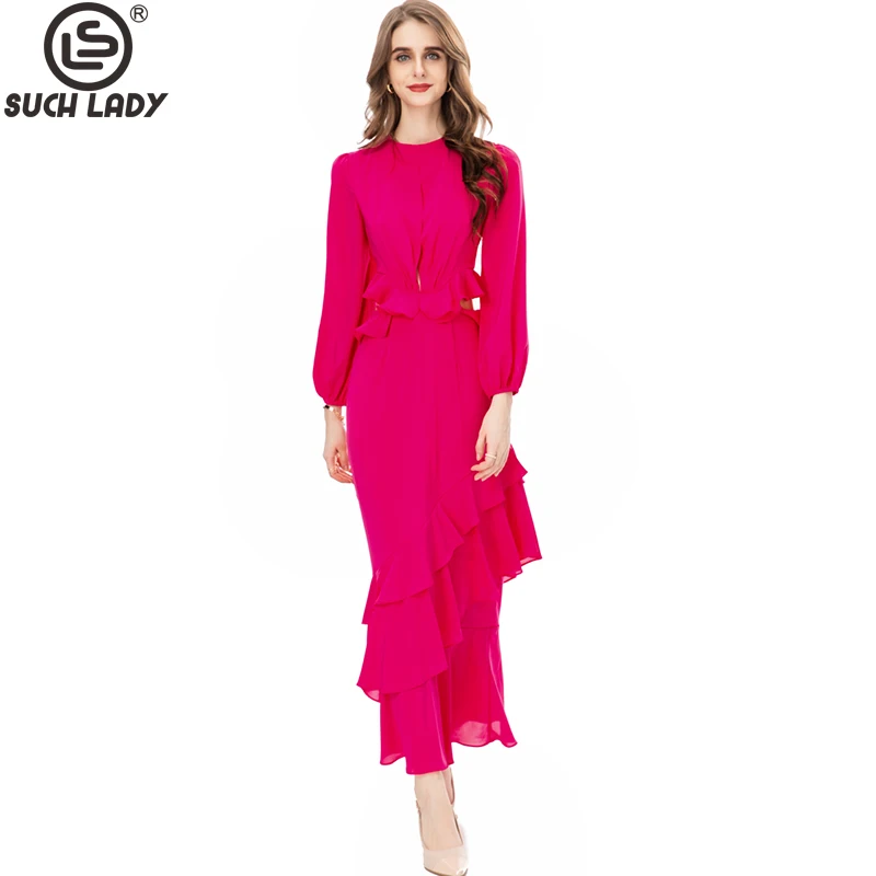 Women's Runway Dresses O Neck Long Sleeves Ruffles Sexy Open Side Fashion Designer Vestidos Prom Gown
Women's Runway Dresses O Neck Long Sleeves Ruffles Sexy Open Side Fashion Designer Vestidos Prom Gown