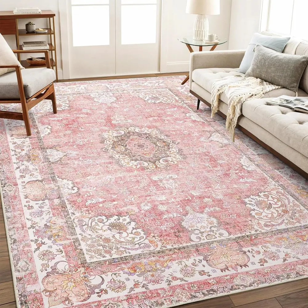 Washable Pink 5x7 Bohemian Floral Area Rug for Living Room & Bedroom, Distressed Oriental Style with Non-Slip Backing
Washable Pink 5x7 Bohemian Floral Area Rug for Living Room & Bedroom, Distressed Oriental Style with Non-Slip Backing