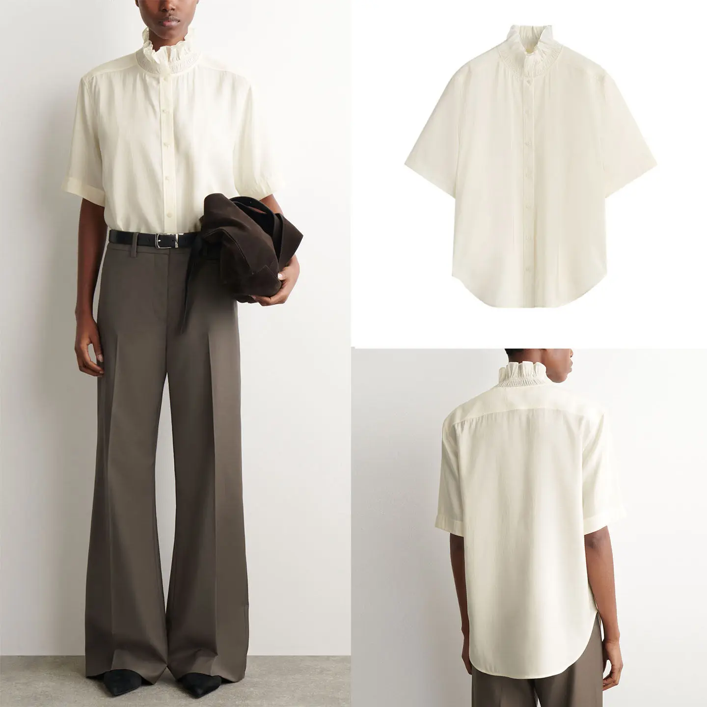 Women's Standard Fit Shirt Spring 2026 Ivory Folded Collar Short Sleeve Stand up Collar European Style Zadata Ladies Fashion
Women's Standard Fit Shirt Spring 2026 Ivory Folded Collar Short Sleeve Stand up Collar European Style Zadata Ladies Fashion