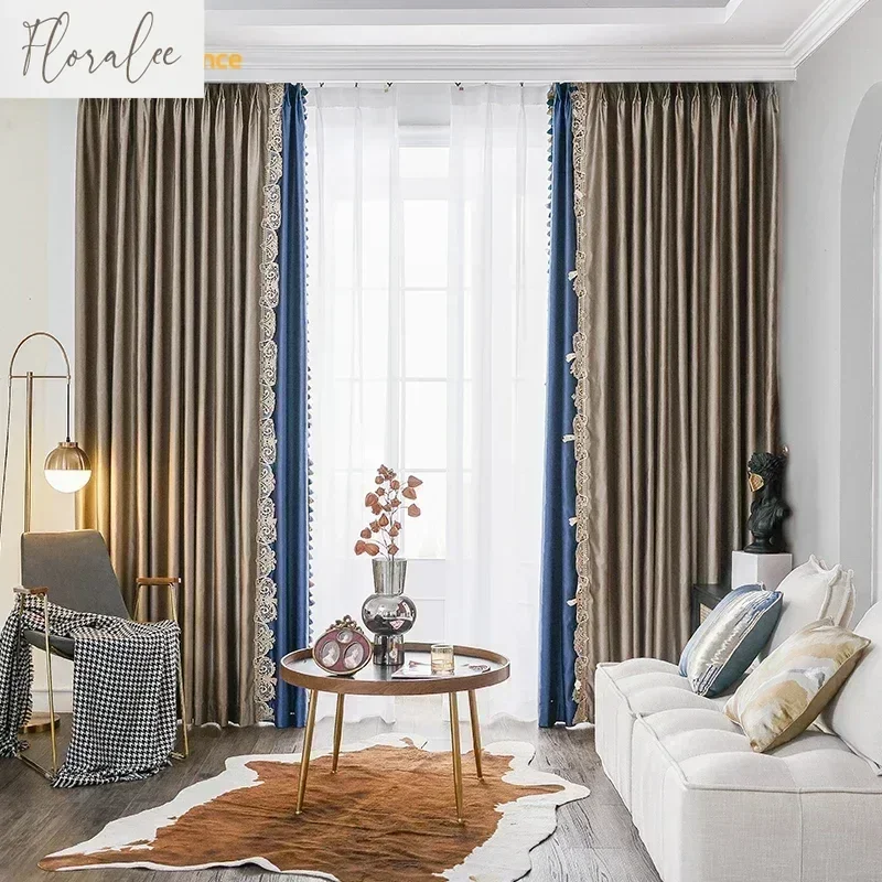 French Light Luxury Blue Champagne Lace Splicing Glossy Curtains For Living Room Bedroom Floor-to-ceiling Windows Customization
French Light Luxury Blue Champagne Lace Splicing Glossy Curtains For Living Room Bedroom Floor-to-ceiling Windows Customization