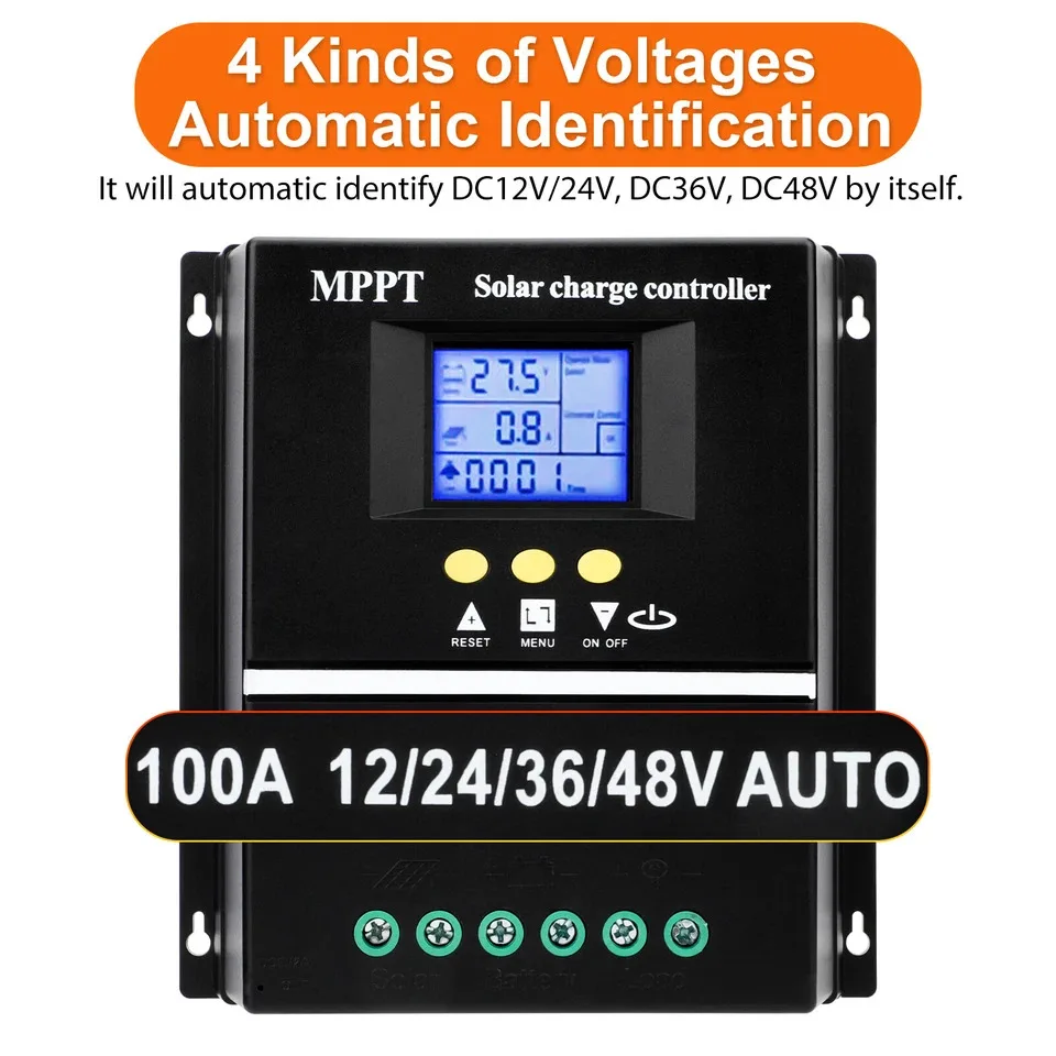 MPPT Charge Controller 100A 12V 24V 36V 48V with LCD Display Support for Lithium and Acid Batteries Wide Terminal Spacing
MPPT Charge Controller 100A 12V 24V 36V 48V with LCD Display Support for Lithium and Acid Batteries Wide Terminal Spacing