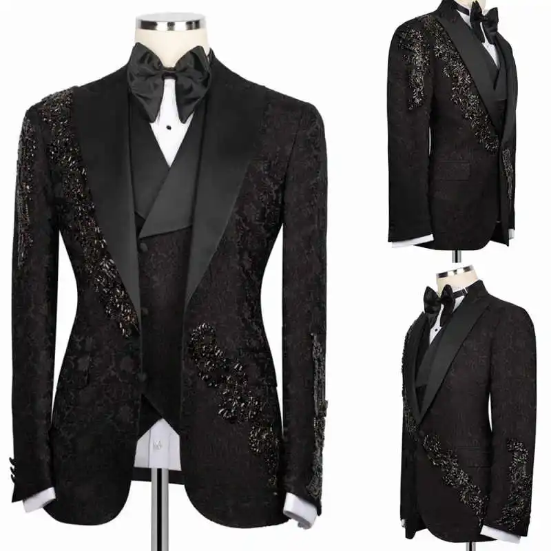 Luxury Beads Men Suits Customized Floral Pattern Groom Wedding Party Tuxedos 3 Pieces Sets Male Blazes Fashion Costumes Homme
Luxury Beads Men Suits Customized Floral Pattern Groom Wedding Party Tuxedos 3 Pieces Sets Male Blazes Fashion Costumes Homme