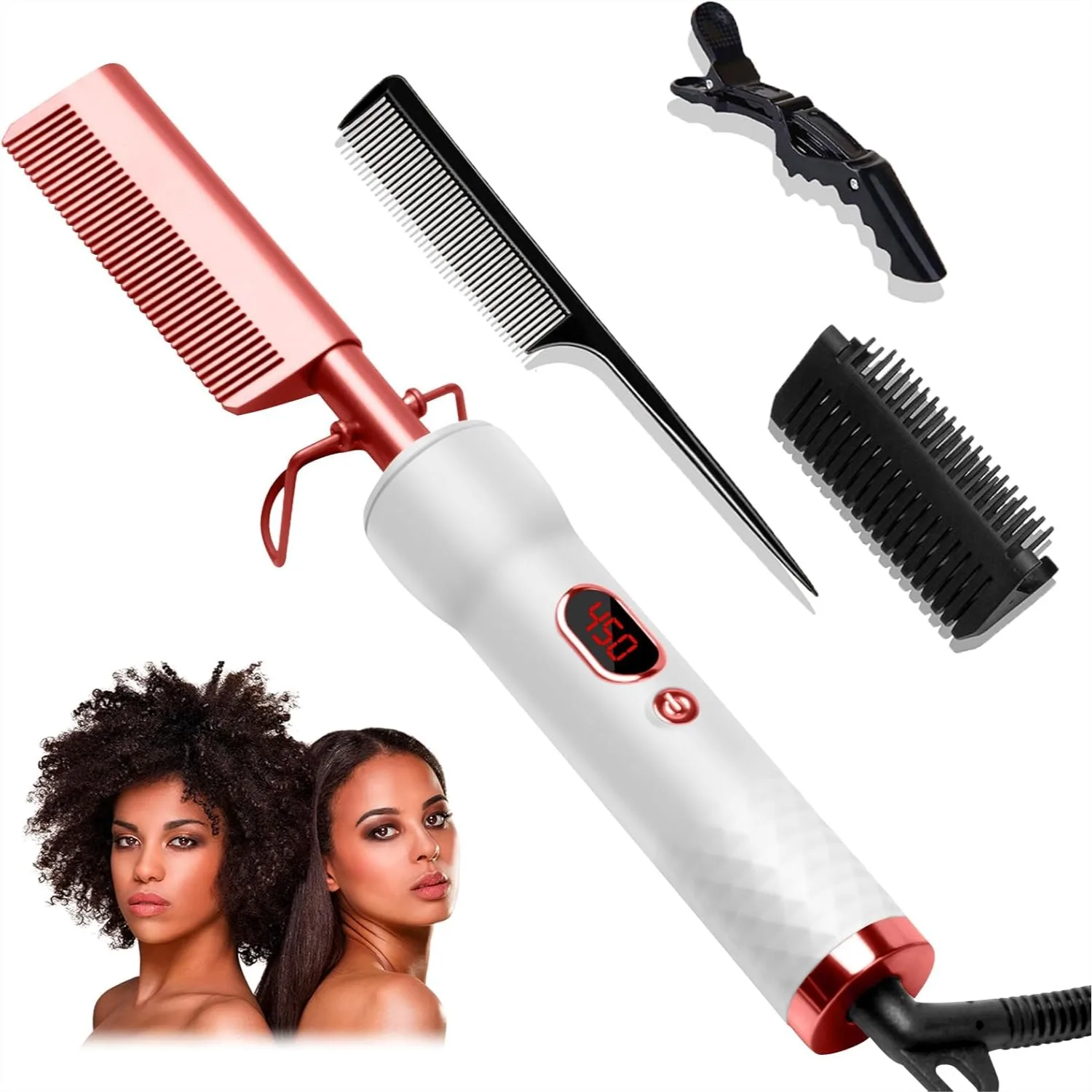 Hot Comb for Black Hair with 12 Temp Settings Up to 450°F, Electric Straightening Comb for Curling/Straightening, 110-240V
Hot Comb for Black Hair with 12 Temp Settings Up to 450°F, Electric Straightening Comb for Curling/Straightening, 110-240V