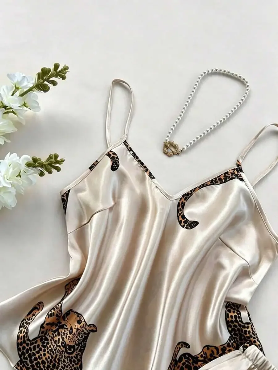 Women Satin Sleeveless Sleepwear Set Leopard Print Nightwear Lingerie Home Wear
Women Satin Sleeveless Sleepwear Set Leopard Print Nightwear Lingerie Home Wear