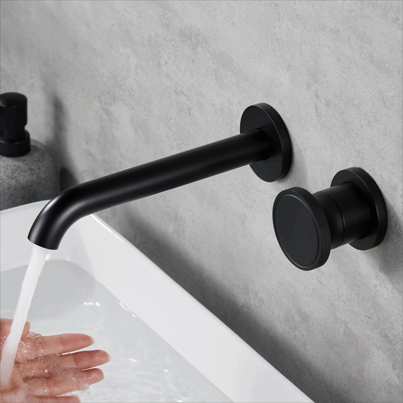 luxury black brass bathroom faucet with wall mounted design, single handle hot and cold dual control, simple basin mixer
luxury black brass bathroom faucet with wall mounted design, single handle hot and cold dual control, simple basin mixer