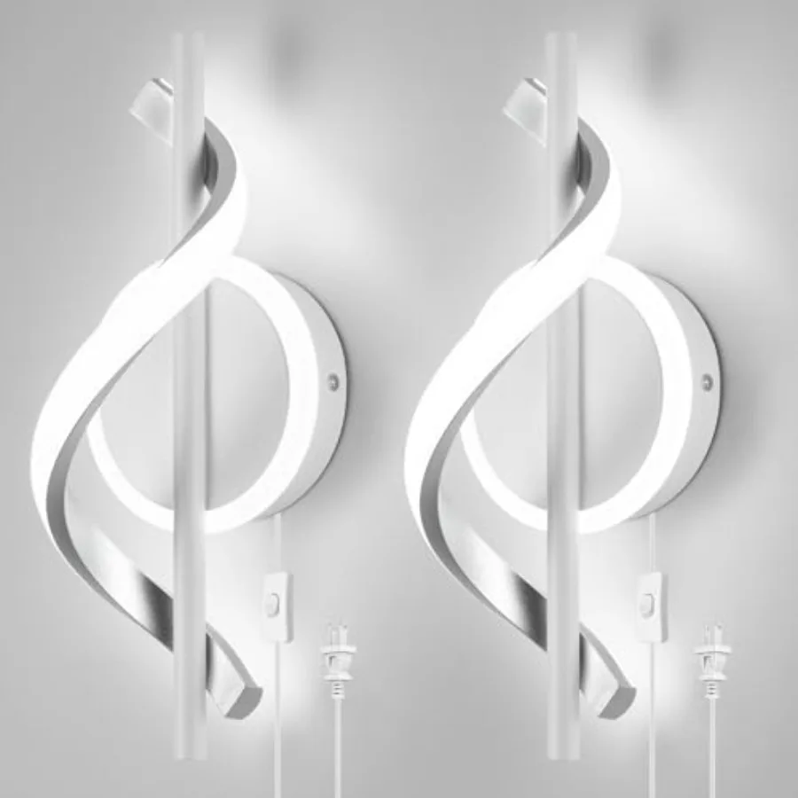 LED Wall Sconces Indoor, 12W Plug In Wall Sconces Set of 2, Modern Spiral Wall Lamp, Bedside Wall Lamps, 6000K Cold White Wall
LED Wall Sconces Indoor, 12W Plug In Wall Sconces Set of 2, Modern Spiral Wall Lamp, Bedside Wall Lamps, 6000K Cold White Wall