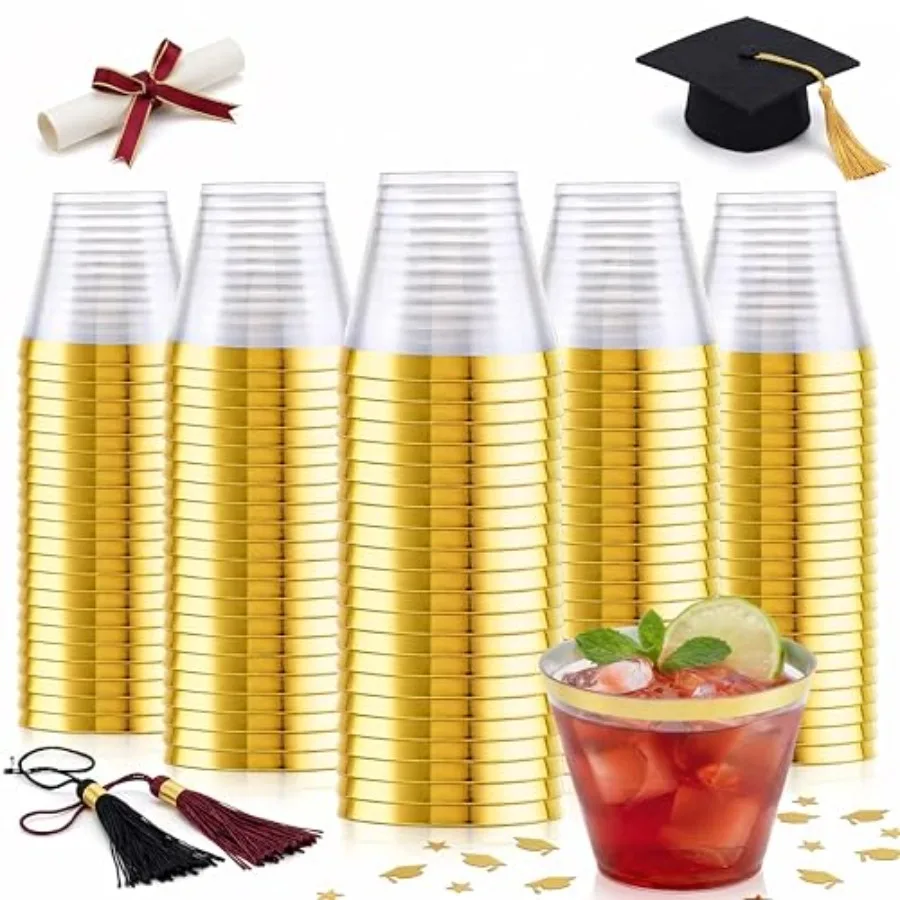 200PCS Gold Plastic Cups - 9Oz Heavy Duty Disposable Clear Plastic Cups with Gold Rim for Wine, Cocktail, Party Wedding
200PCS Gold Plastic Cups - 9Oz Heavy Duty Disposable Clear Plastic Cups with Gold Rim for Wine, Cocktail, Party Wedding