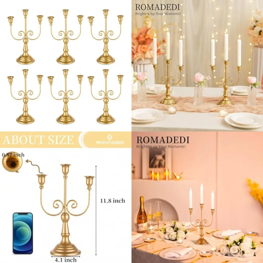 Candelabra Gold Candle Holders - 3 Arm 11.8" Wedding Candlestick Holder for Theme Party Table Centerpiece Decor Dining Room Bir
Candelabra Gold Candle Holders - 3 Arm 11.8" Wedding Candlestick Holder for Theme Party Table Centerpiece Decor Dining Room Bir