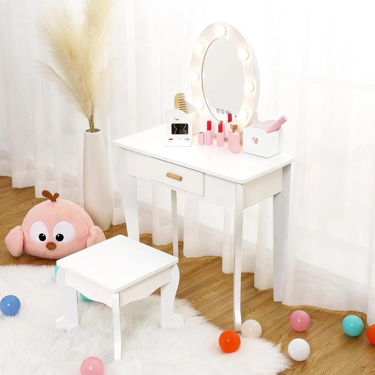 new Kids Vanity Set, Pretend Play Girls Vanity Table and Chair Set with Lighted Mirror,Stool,Wood Makeup Playset,Birthday Gift
new Kids Vanity Set, Pretend Play Girls Vanity Table and Chair Set with Lighted Mirror,Stool,Wood Makeup Playset,Birthday Gift