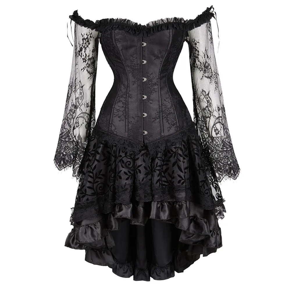 Victorian Corset Dress Women Sexy Off-Shoulder Long Lace Sleeves Corset Top with Gothic Floral Skirt Sets Wedding Plus Size S-6X
Victorian Corset Dress Women Sexy Off-Shoulder Long Lace Sleeves Corset Top with Gothic Floral Skirt Sets Wedding Plus Size S-6X