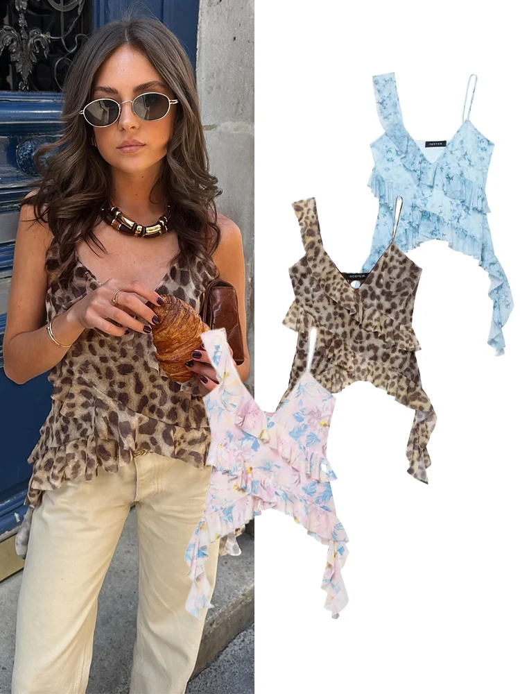TRAFZA Women's Summer Sexy Fashion Laminated Decorative Printed Tulle Top Female Elegant Backless Sleeveless Irregular Sling Top
TRAFZA Women's Summer Sexy Fashion Laminated Decorative Printed Tulle Top Female Elegant Backless Sleeveless Irregular Sling Top