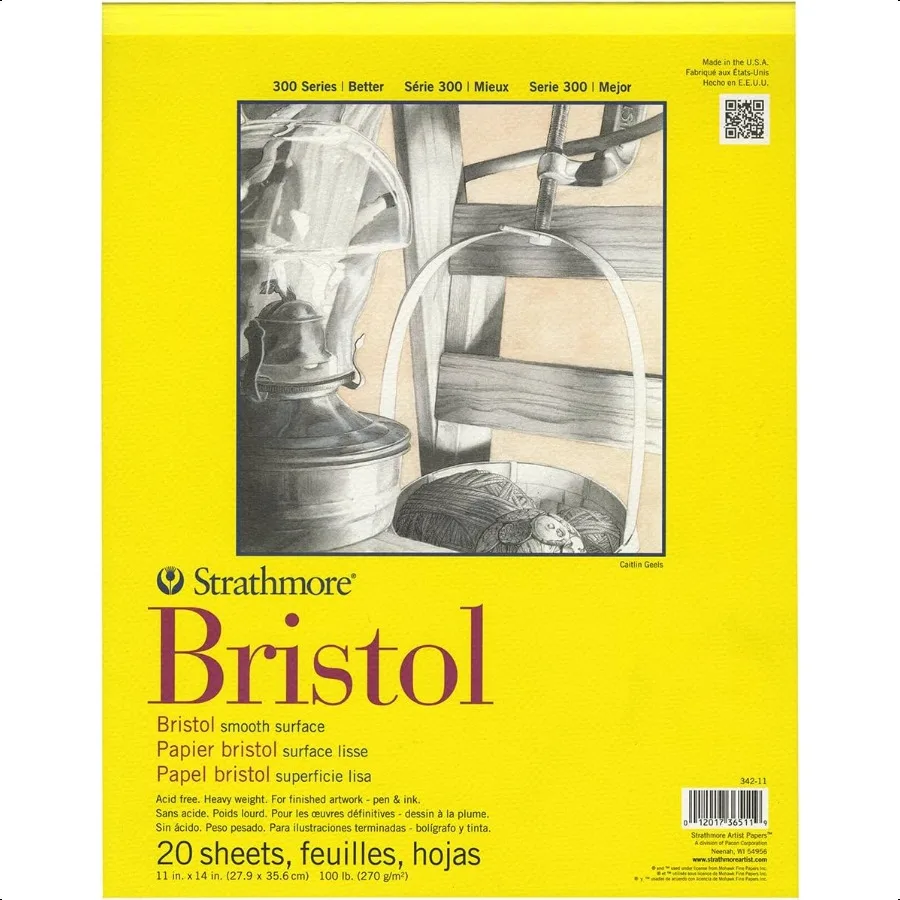 Strathmore 300 Series Bristol Paper Pad Smooth Tape Bound 11x14 inches 20 Sheets 100lb 270g Artist Paper for Adults and Student
Strathmore 300 Series Bristol Paper Pad Smooth Tape Bound 11x14 inches 20 Sheets 100lb 270g Artist Paper for Adults and Student