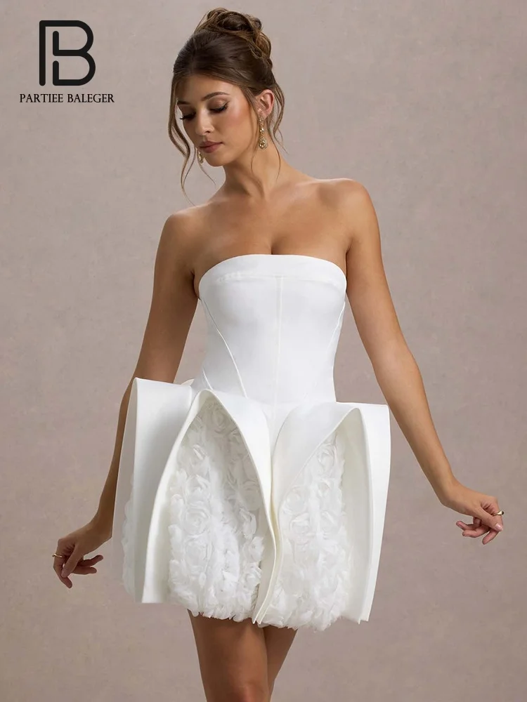 PB Exquisite White Strapless Mini Corset Dress with Dramatic Flared Skirt and Floral Embellishments for Weddings & Celebrations
PB Exquisite White Strapless Mini Corset Dress with Dramatic Flared Skirt and Floral Embellishments for Weddings & Celebrations