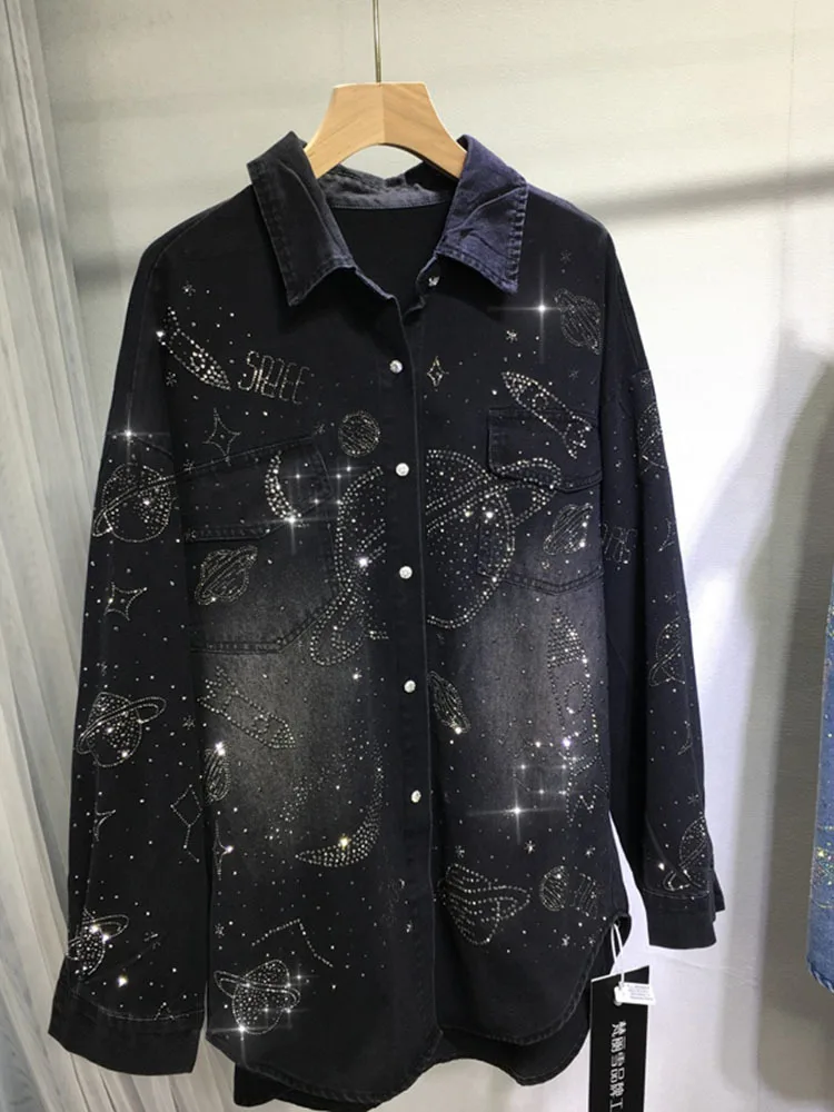Hot Drilling Denim Jacket Women's All-Match Mid-Length Slimming Cardigan Long Sleeve Denim Shirt Coat Autumn and Winter Clothes
Hot Drilling Denim Jacket Women's All-Match Mid-Length Slimming Cardigan Long Sleeve Denim Shirt Coat Autumn and Winter Clothes